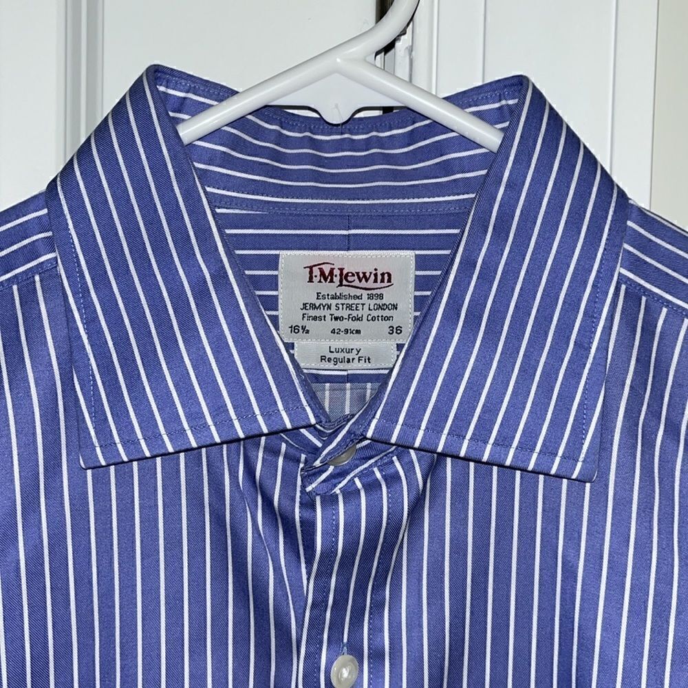 French Cuff T. M Lewin Vivid blue & white stripe business dress shirt 16 1/2 x36